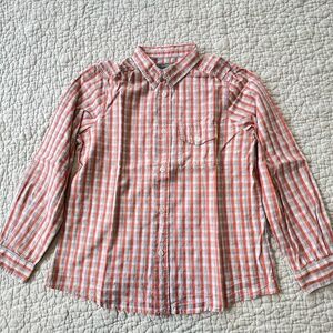 Bonpoint Children's Boy's Sz 8 Plaid Orange Long Sleeve Button Up Cotton Shirt